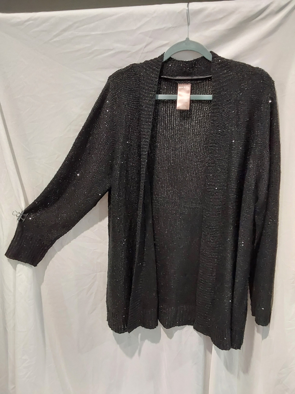 White Stag Black Metallic Open-Front Cardigan